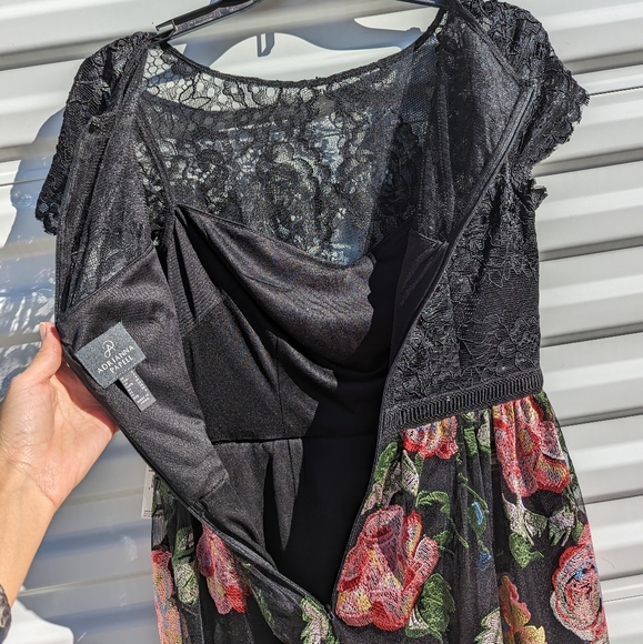 NWT Adrianna Papell formal black lace embroidered maxi dress - Picture 9 of 13